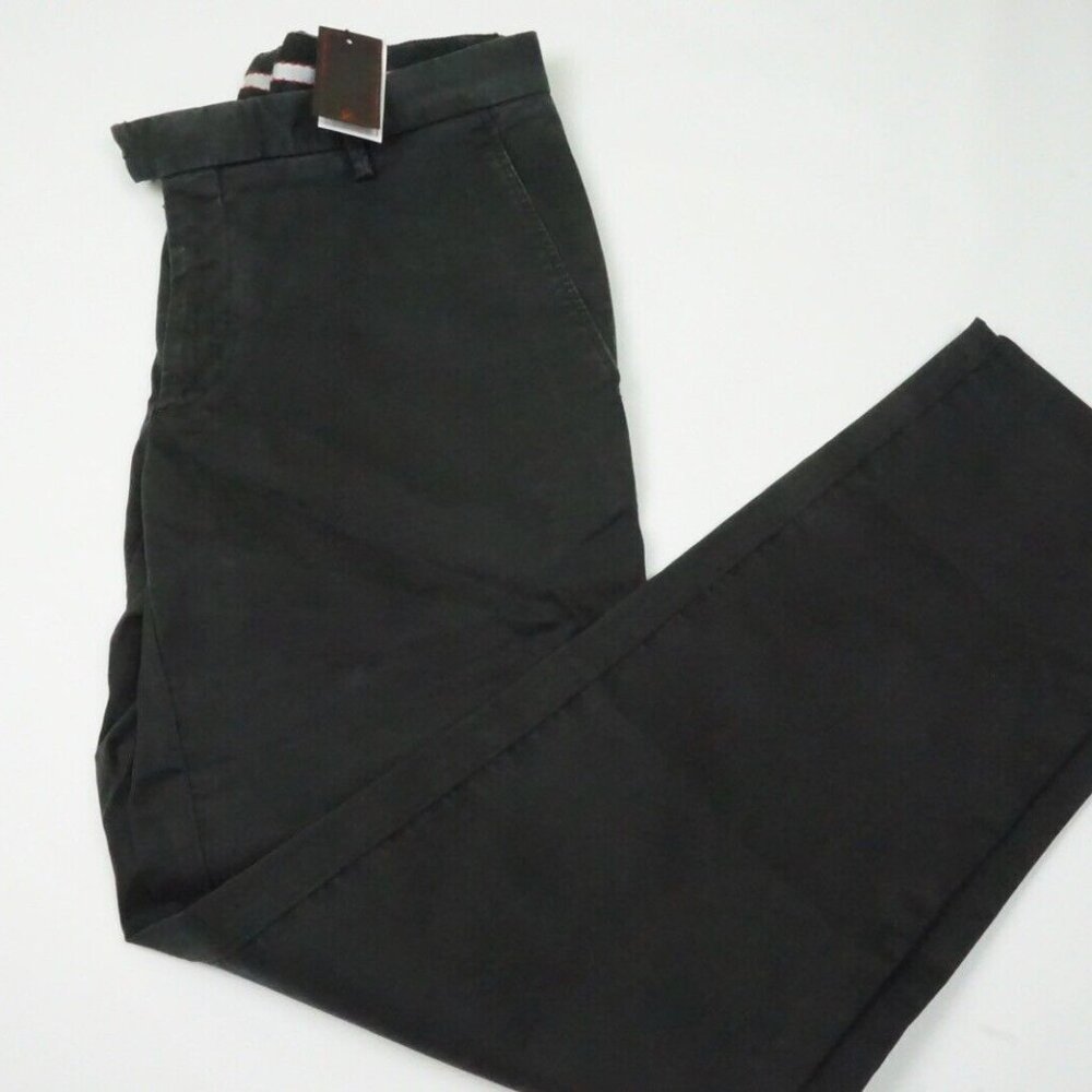 Isaia Tinto Slim Washed Black Cotton Blend Casual Men Chino Pant 48R EU NEW - Picture 1 of 8